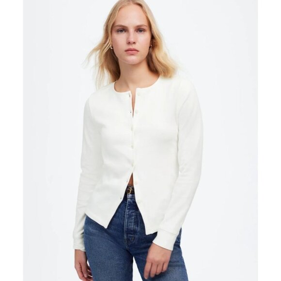 Madewell Ribbed Button-Front Cardigan Women's Size XXS Eyelet White NWT - Picture 1 of 5